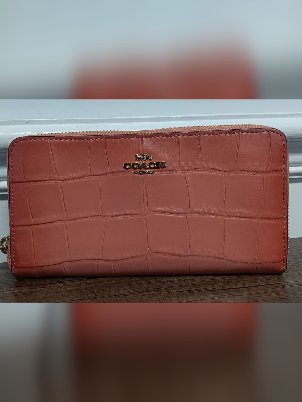 Coach Croc- Embossed Pale Coral Wallet EUC